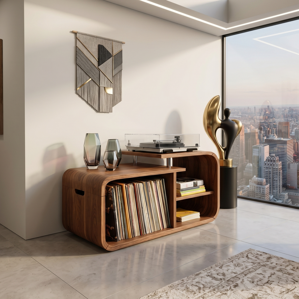 Contemporary Curved Record Player Stand Urban Loft