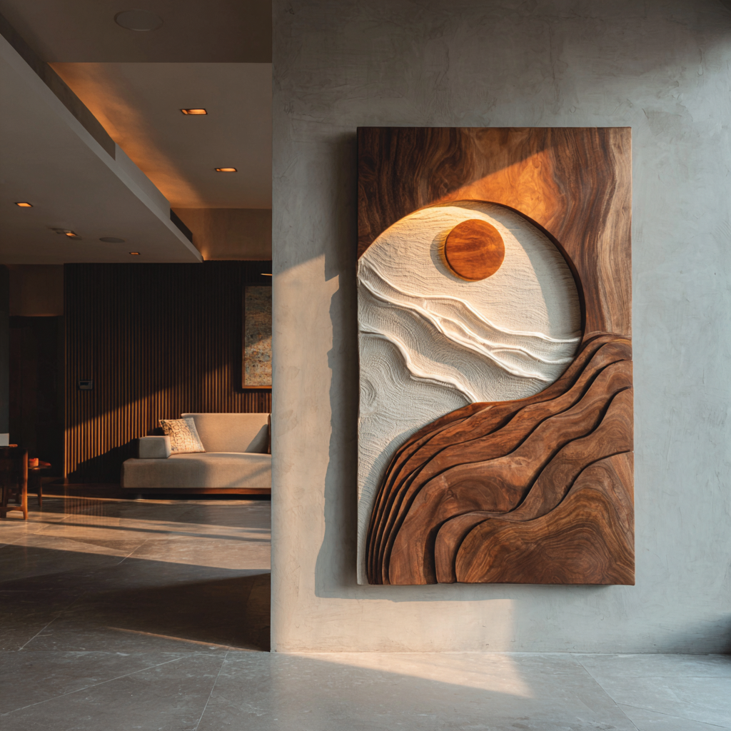 Contemporary Natural Wood Wave Wall Art For Interior Decor