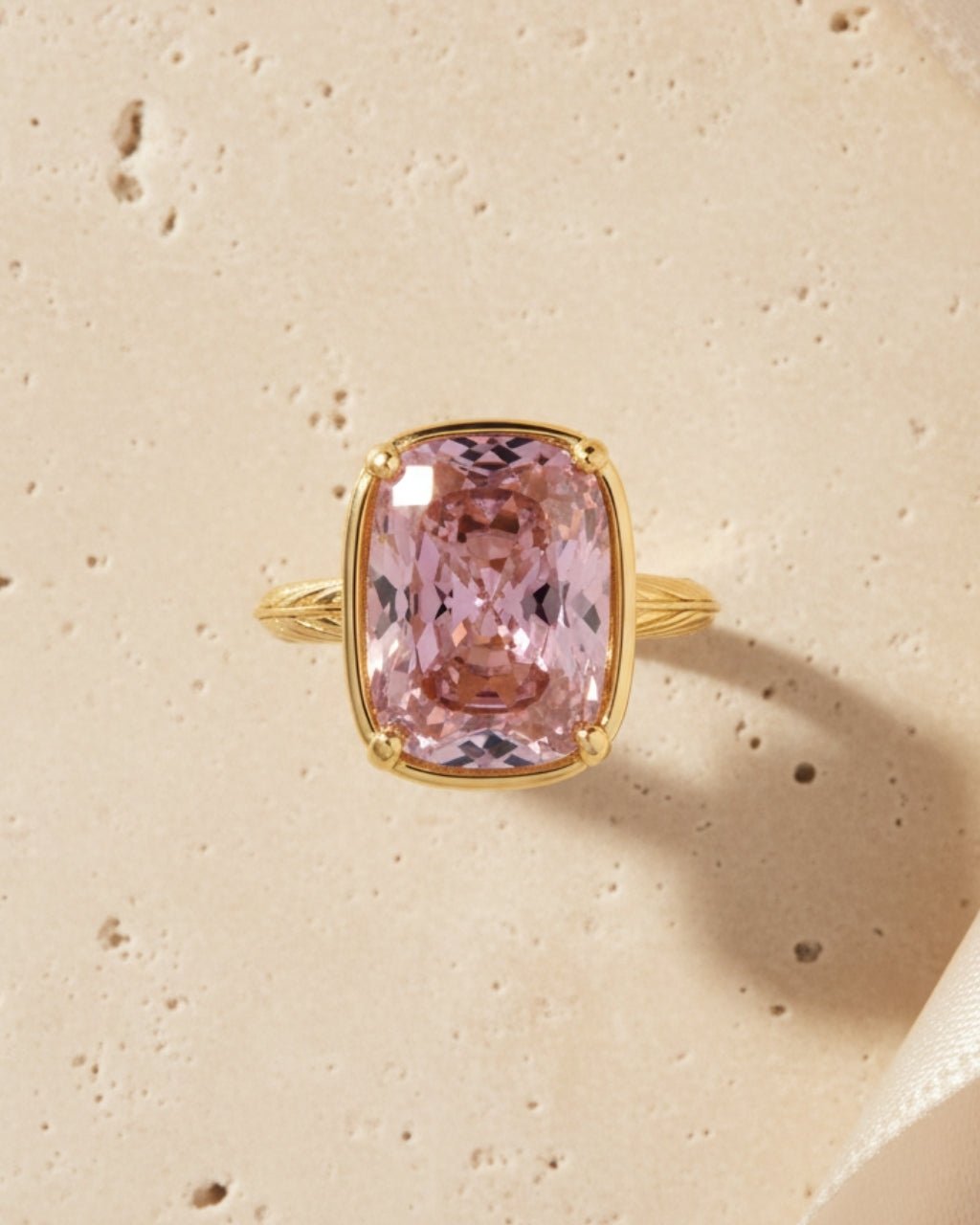 Elongated Cushion Pink Sapphire CZ Cocktail Ring - view 9