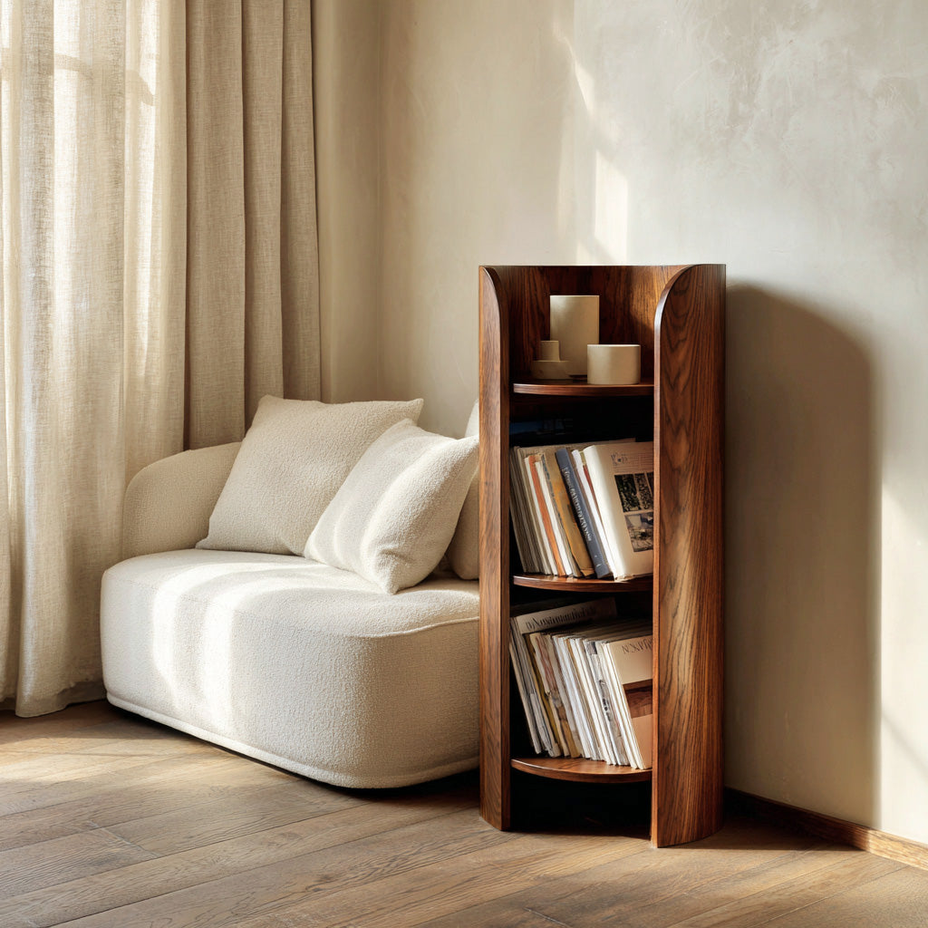 Contemporary Round Natural Wood Magazine Rack For Living Room