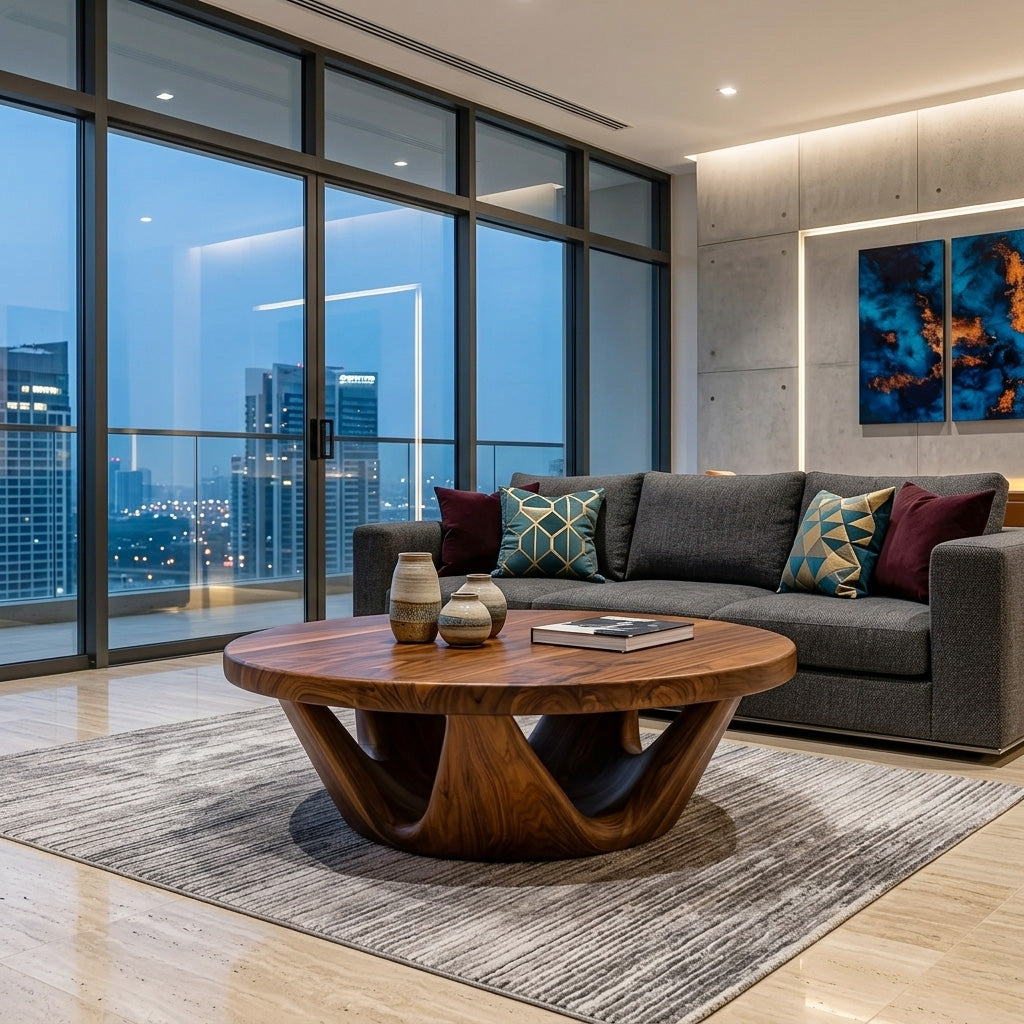 Contemporary Round Coffee Table With Open Base For Living Room