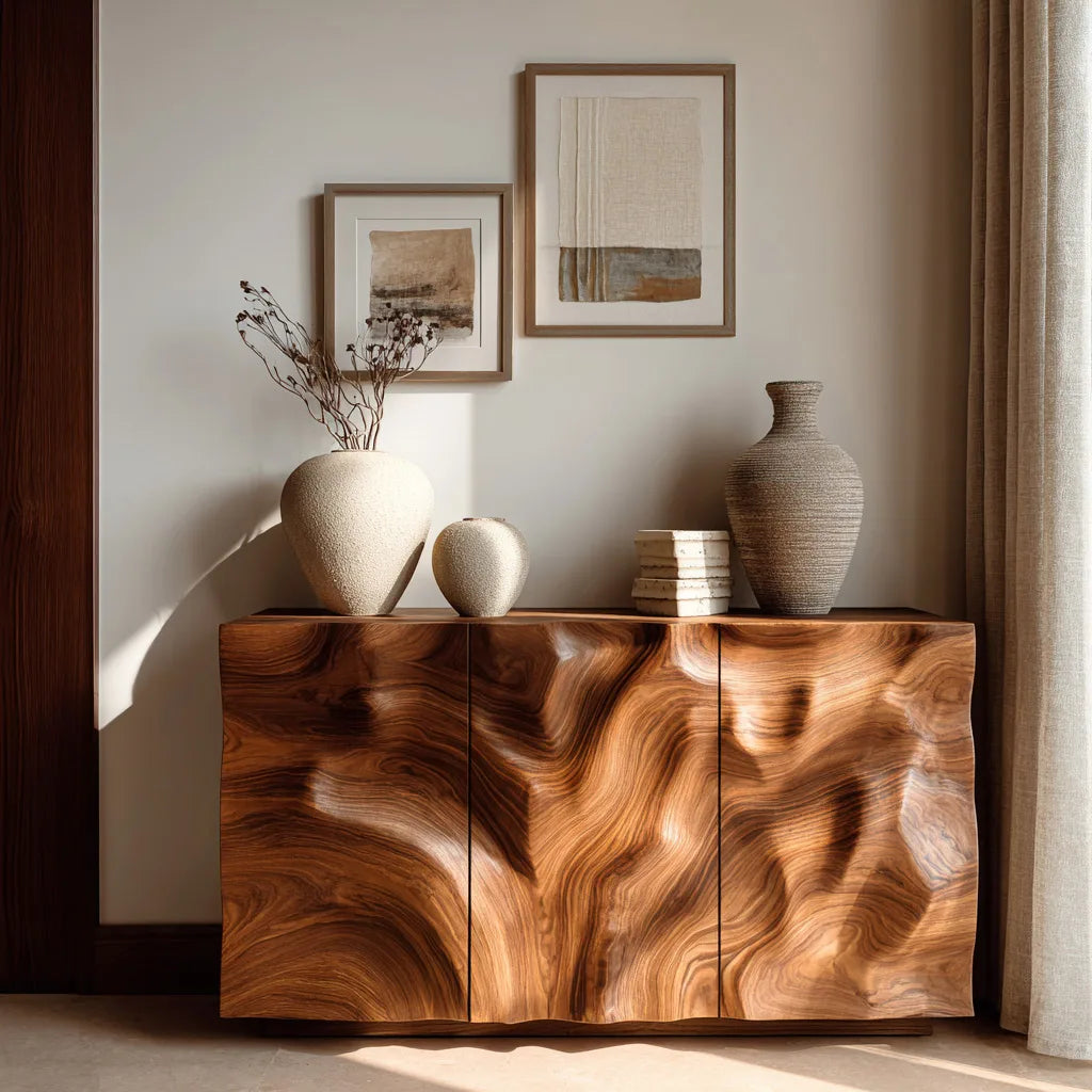 Contemporary Sculptural Relief Wood Sideboard For Home