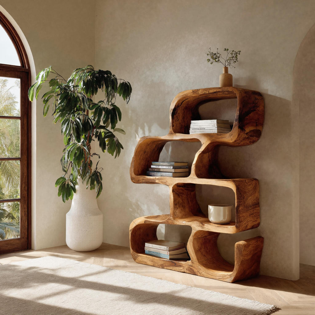 Artistic Wooden Standing Shelf For Modern Home