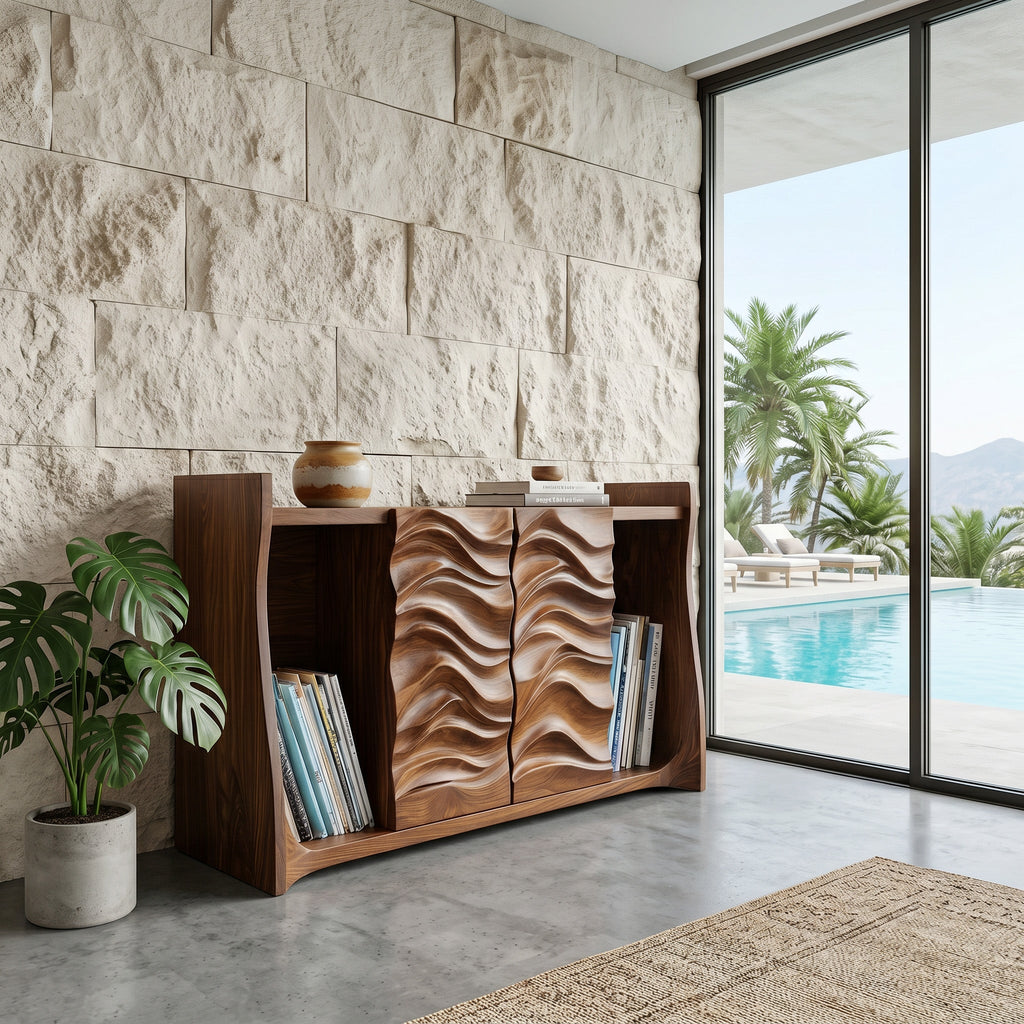Contemporary Open Bookshelf With Carved Doors For Home Library