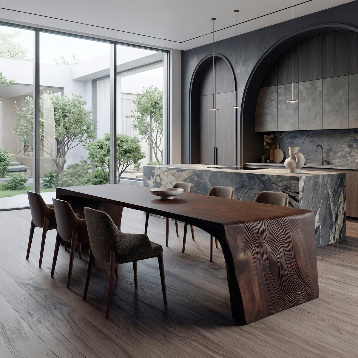 Contemporary Carved Wooden Dining Table For Dining Room