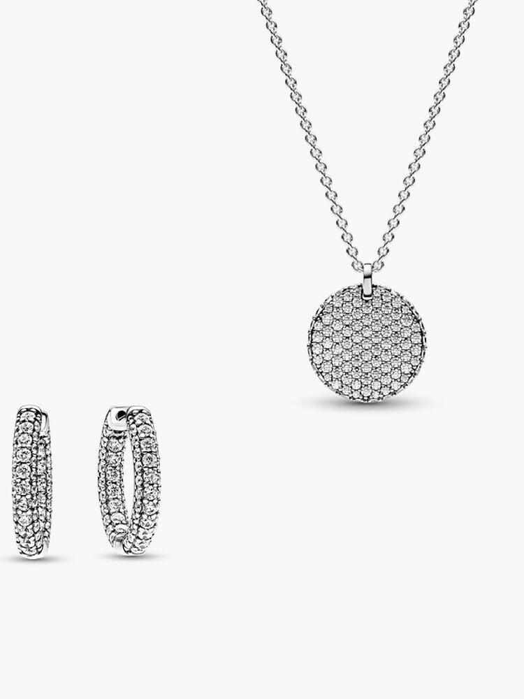 Pavé Round Necklace and Hoop Earrings Set