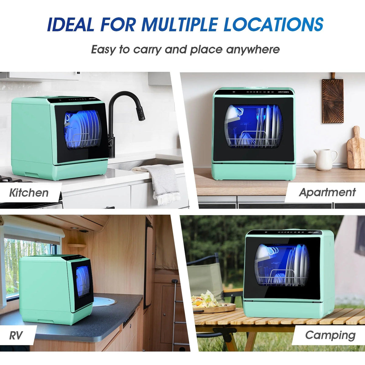 AIRMSEN Portable Countertop Dishwasher With 5L Built-In Water Tank And 5 Washing Programs - AE-TDQR03
