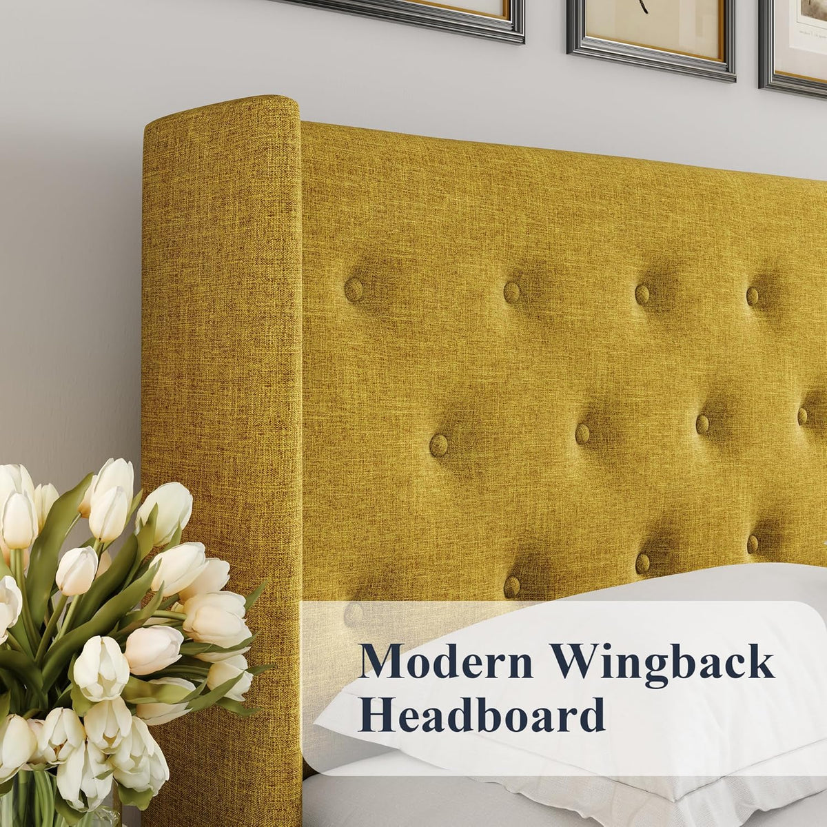 Queen Size Lift-Up Storage Bed With Wingback Headboard, Upholstered Platform Bed Frame With Hidden Storage