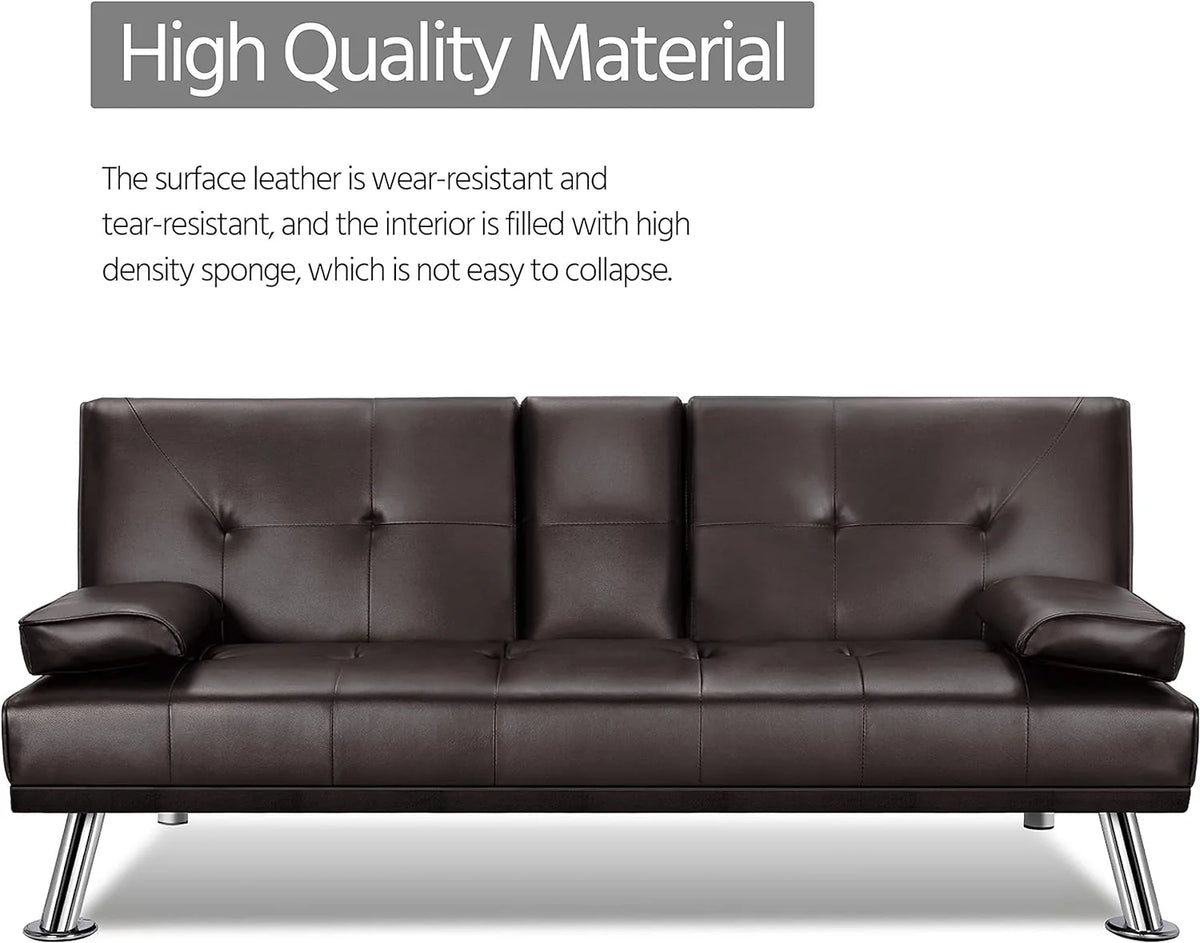 Yaheetech Convertible Faux Leather Sofa Bed, 3 Angles, 772lb Capacity, Black