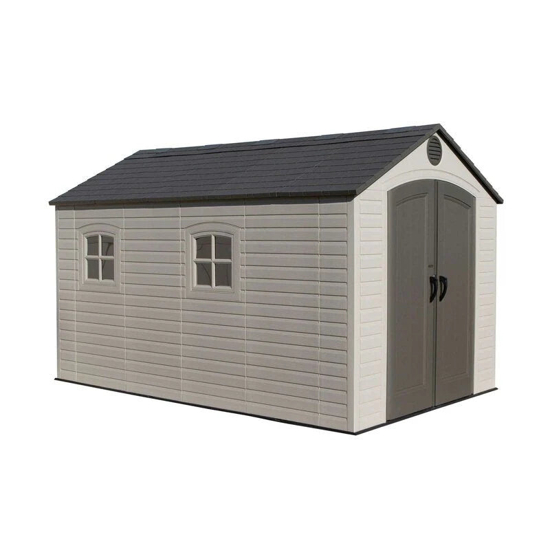 Plastic Storage Shed, 8 ft. W x 12.5 ft. D, Desert Tan And Dark Brown