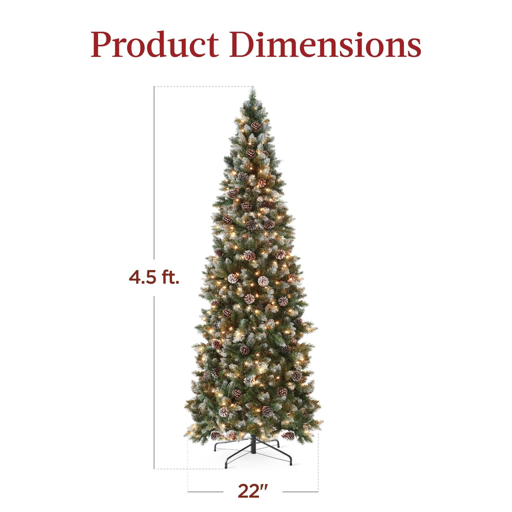 Best Choice Products 6ft Pre-Lit Partially Flocked Pencil Christmas Tree With 250 Lights And Pine Cones