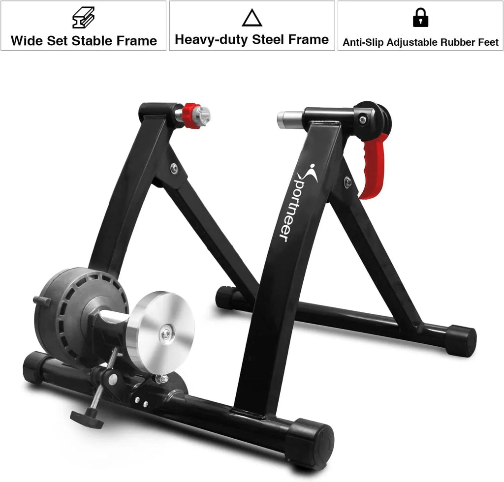 Sportneer Magnetic Bike Trainer Stand, Black, 6 Resistance Settings - 22 x 18 x 6 in