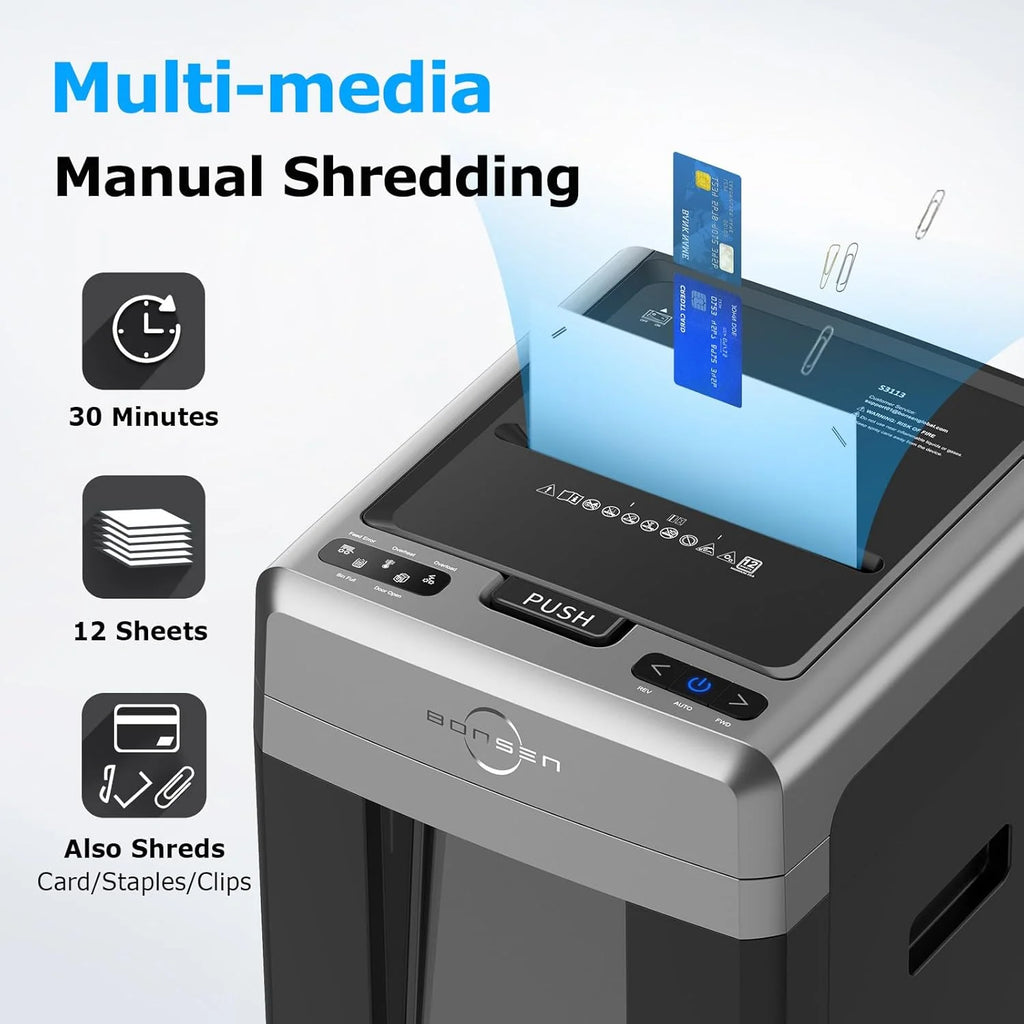 BONSEN Auto Feed Micro-Cut Paper Shredder, 300-Sheet, 60 Min, P-4, 8.1 Gal - Black