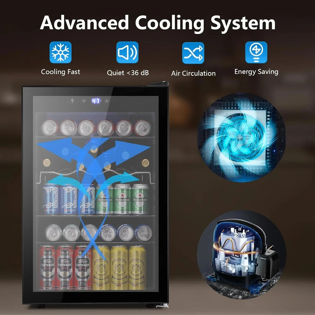 Electactic 3.2 Cu Ft 130 Can Beverage Refrigerator Cooler, Black, 19.29 x 17.32 x 30.79 inches - JC-90