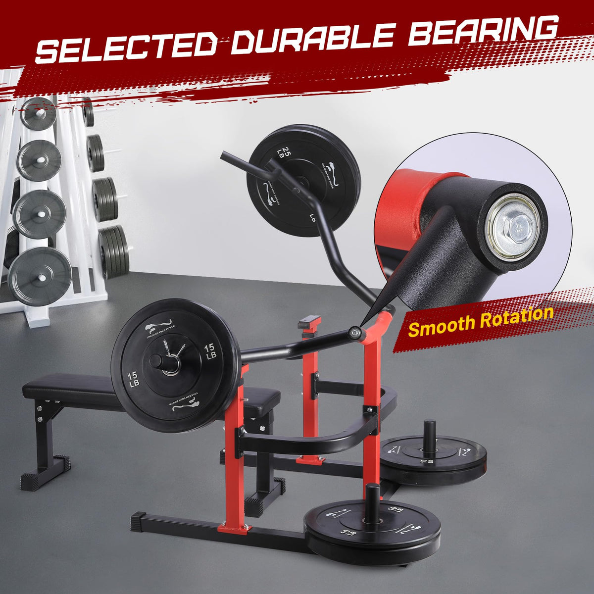 Chest Press Machine With Independent Converging Arms, Adjustable Flat Bench, 1050LBS Capacity, Red