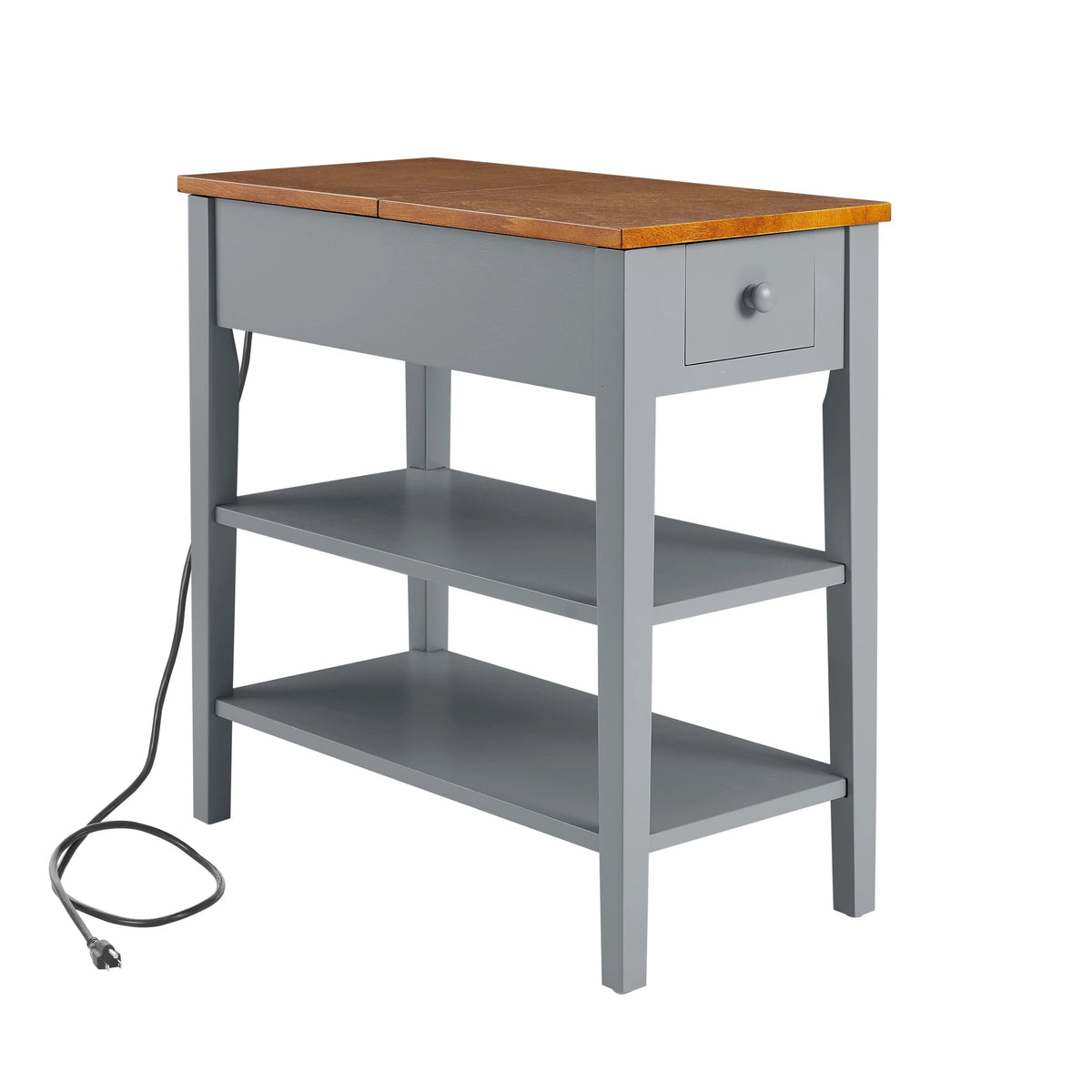 Narrow 2-Tone End Table With USB Charging Ports, 11.8 Inches Wide