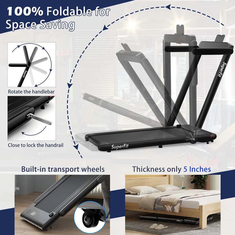 GYMAX 2-in-1 Folding Under Desk Treadmill With Speaker, App And Remote Control - 2.5HP