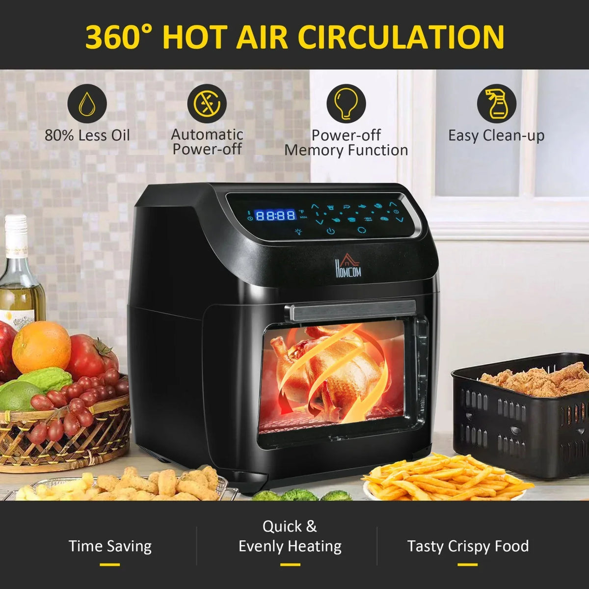 GVJMTKP 12 QT 8-In-1 Air Fryer Oven Combo, 1700W, Black