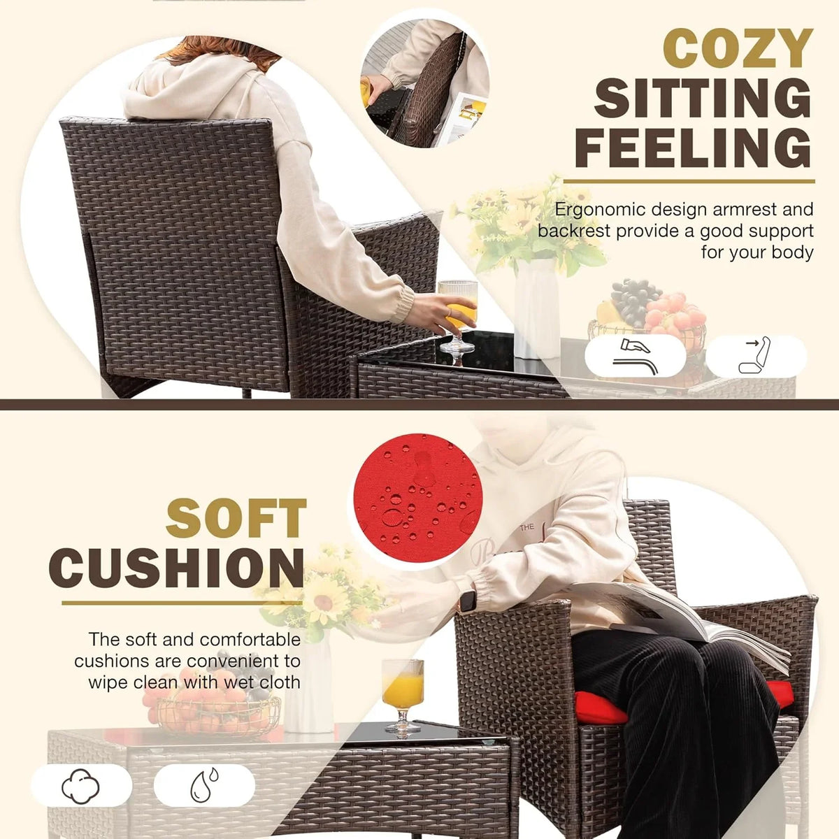 4-Piece Patio Rattan Wicker Furniture Set - T-LCRF834M18