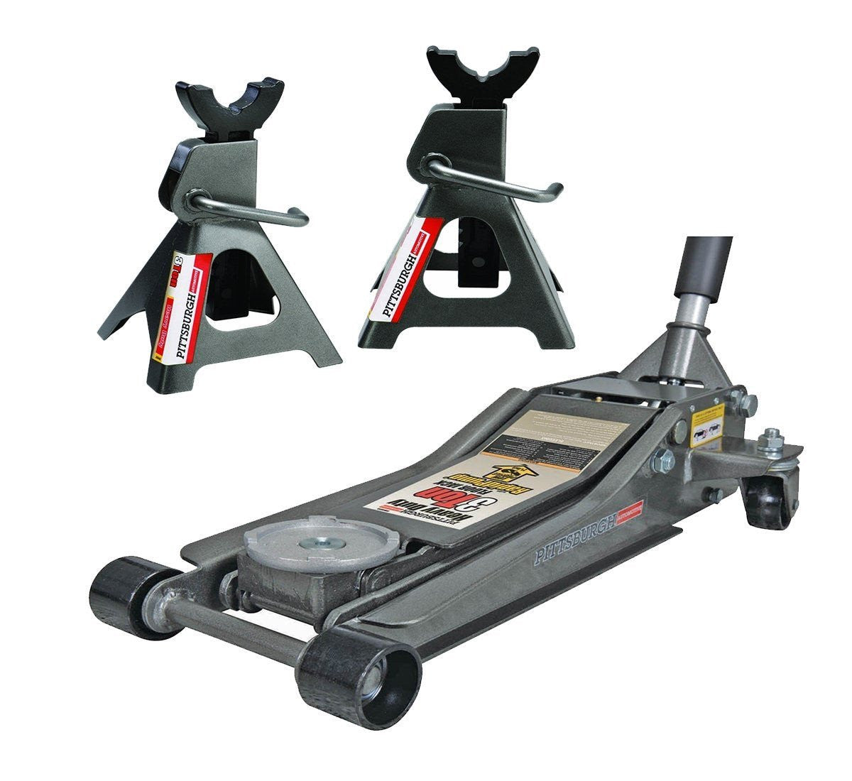 3-Ton Low-Profile Floor Jack And Jack Stands Set - 6,000 Lb
