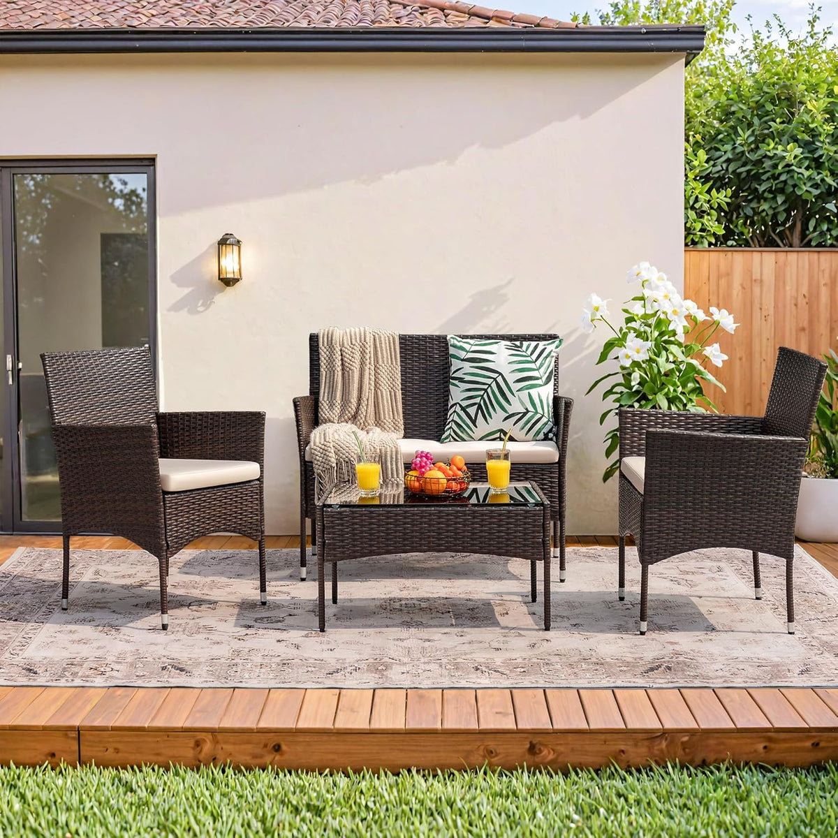 4-Piece Patio Rattan Wicker Furniture Set - T-LCRF834M18