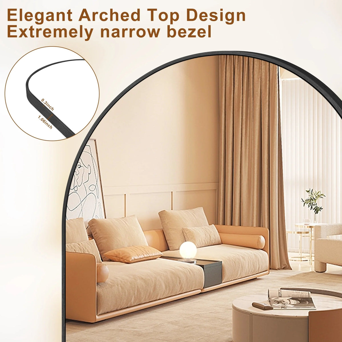 Arched Full Length Floor Mirror With Aluminum Alloy Frame - 65x22, 71x24, 71x28, 71x32