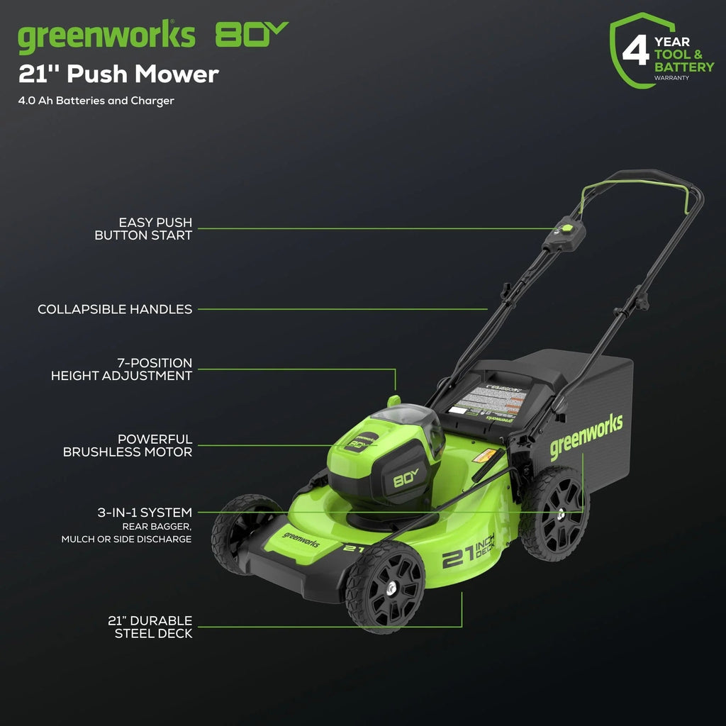 80V 21-Inch Brushless Cordless Lawn Mower With 4.0Ah Battery And Rapid Charger