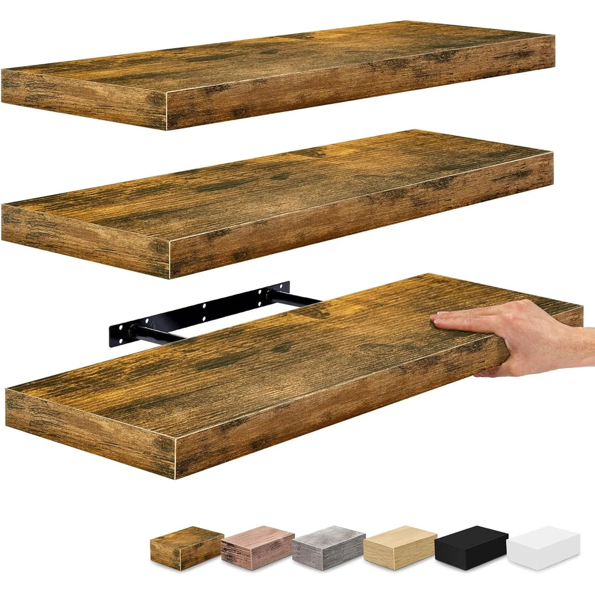 Floating Engineered Wood Wall Shelves, Set Of 3, 23.75 in x 9.25 in