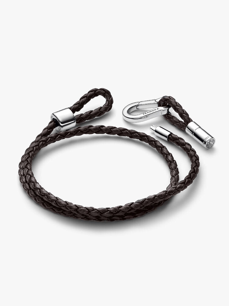 Pandora Moments Brown Braided Double Leather Bracelet