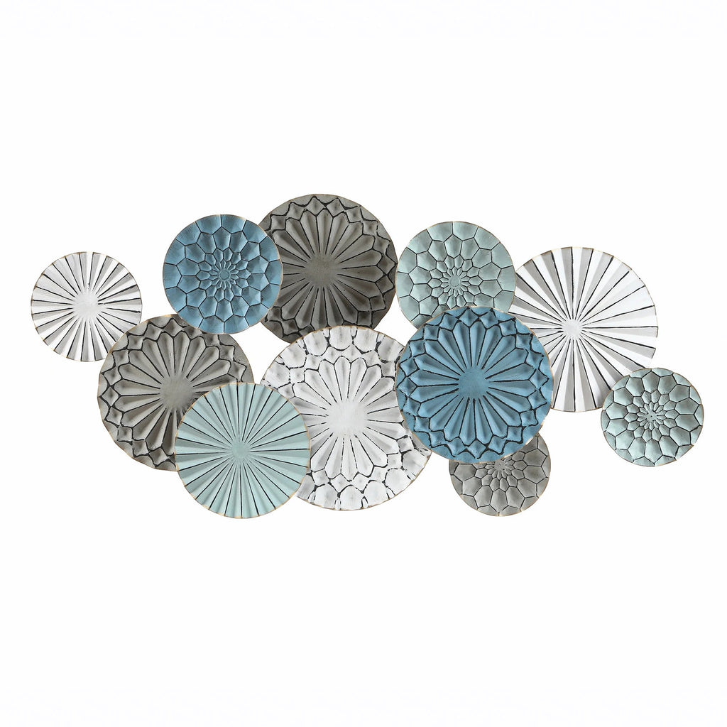Metal Floral Wall Decor, 24.8 in H x 48.03 in W x 2.56 in D, Blue White Gray