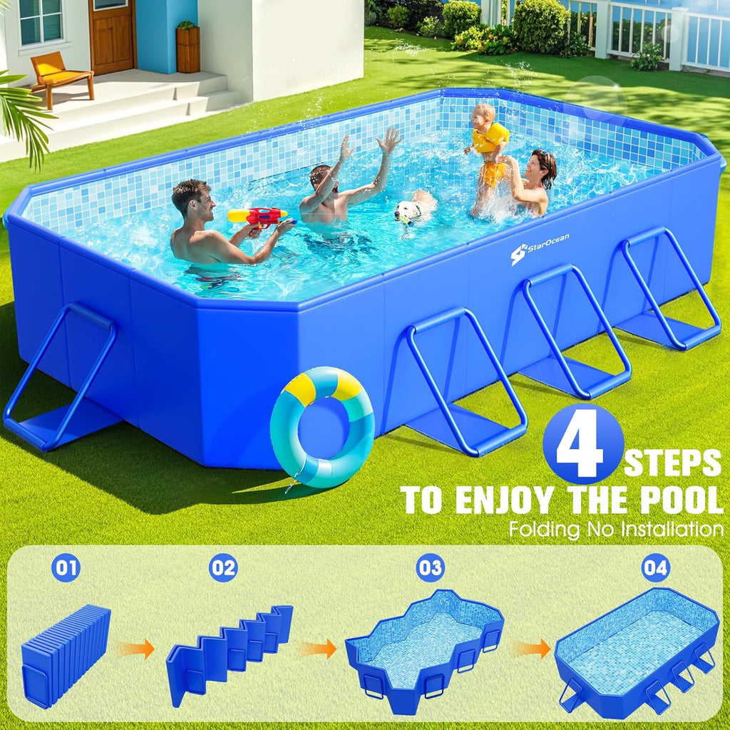 BrandStarOcean Foldable Non-Inflatable Pool, Blue, 115 in x 66 in x 20 in
