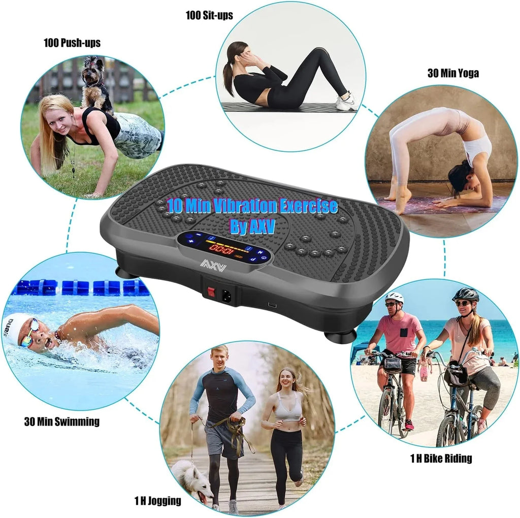 AXV Vibration Plate Fitness Platform, Gray, 2 Resistance Bands - Slim-Gray
