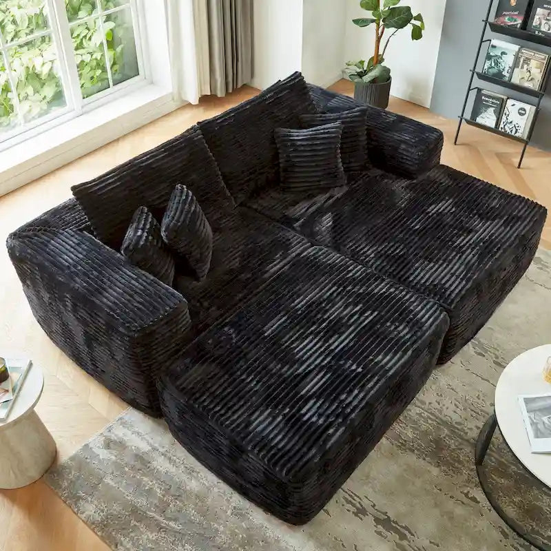 HOOOWOOO Plush L-Shaped Sectional Sofa With Removable Ottoman, 3-Piece, 80L x 69.3W x 35.4H x 59D