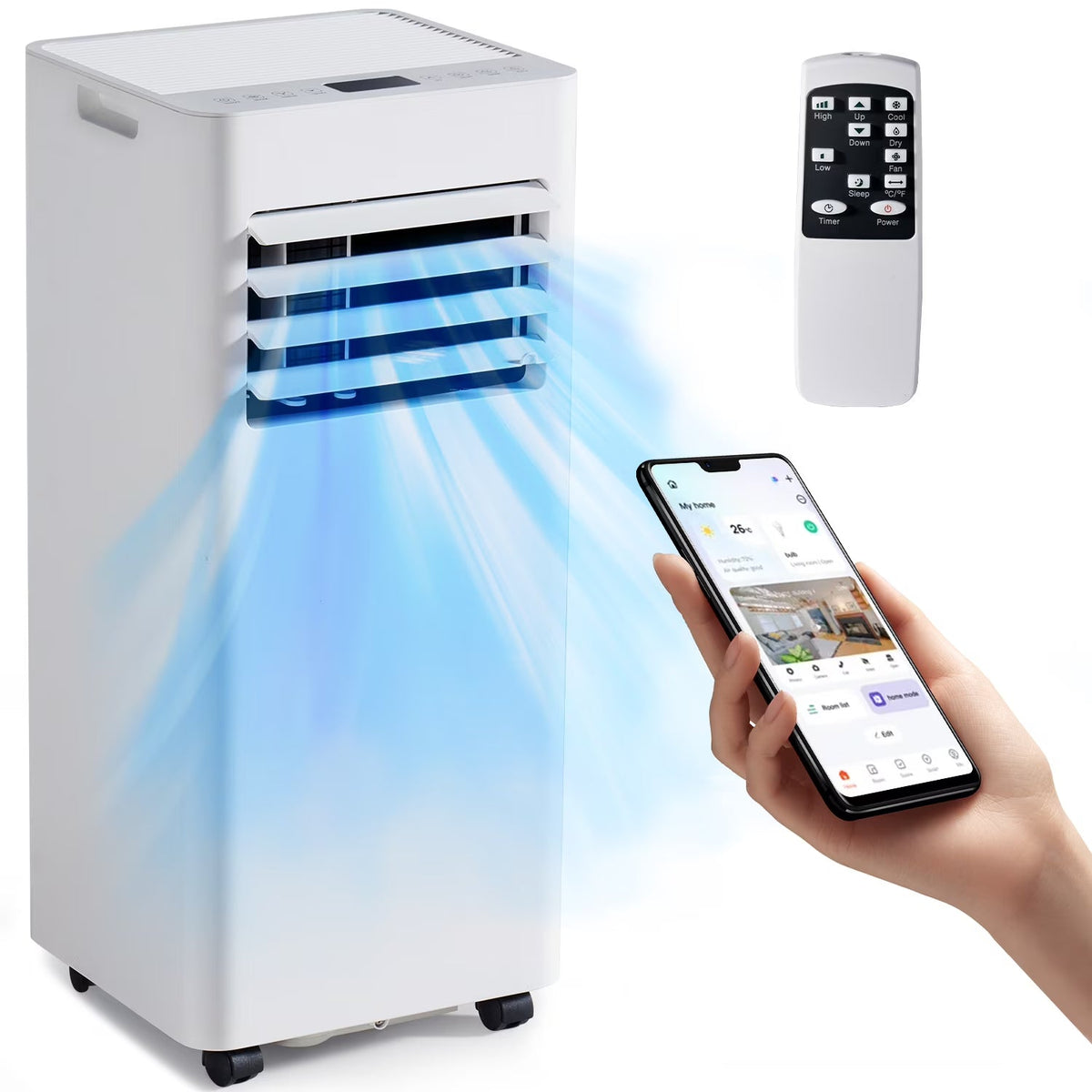 Bapipro Smart Portable Air Conditioner 10,000 BTU, WiFi, Remote, 4-in-1, 300 Sq Ft, 55dB
