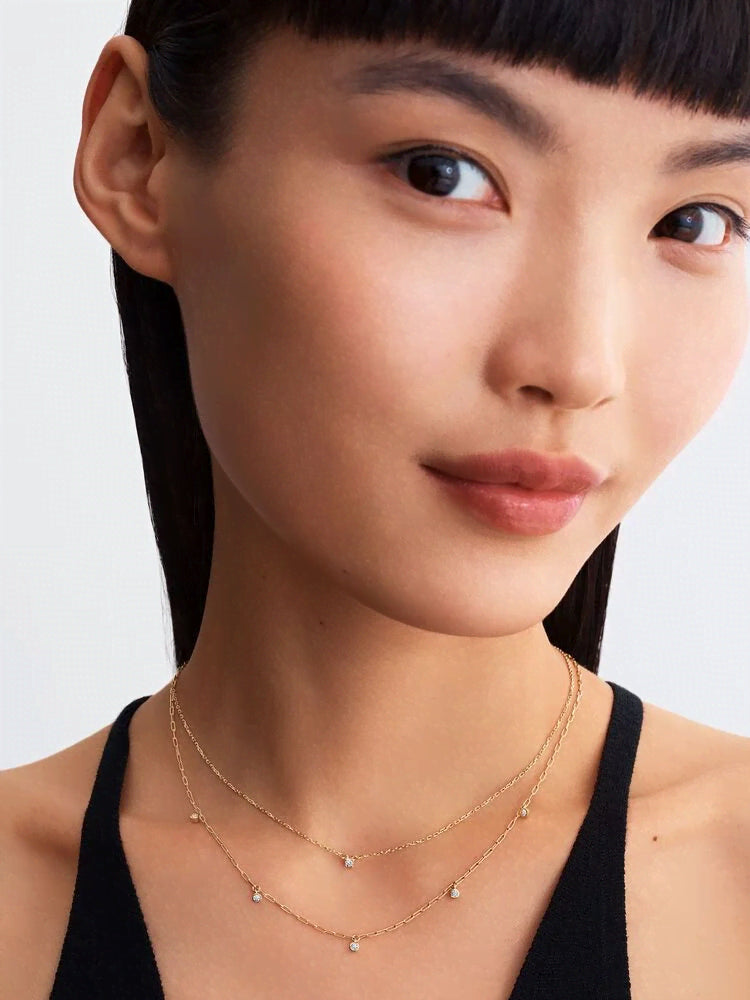 Pandora Era Bezel Lab-Grown Diamond Dangle Station Paperclip Chain Necklace