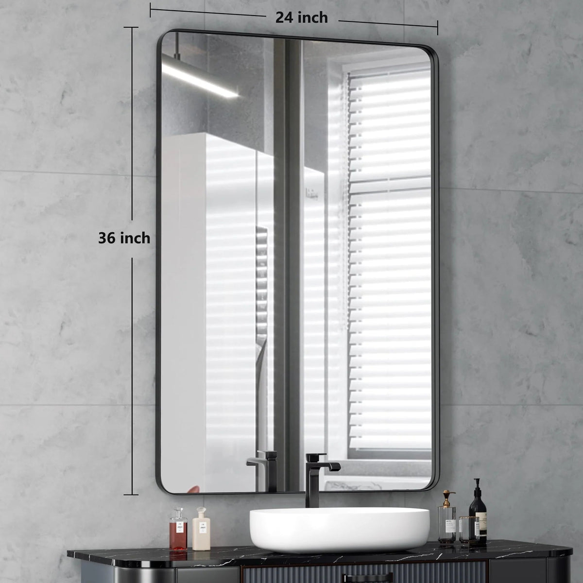 Framed Wall Vanity Mirror With Rounded Corners, 1 Piece