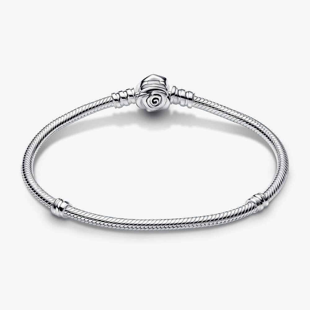Pandora Moments Rose in Bloom Clasp Snake Chain Bracelet