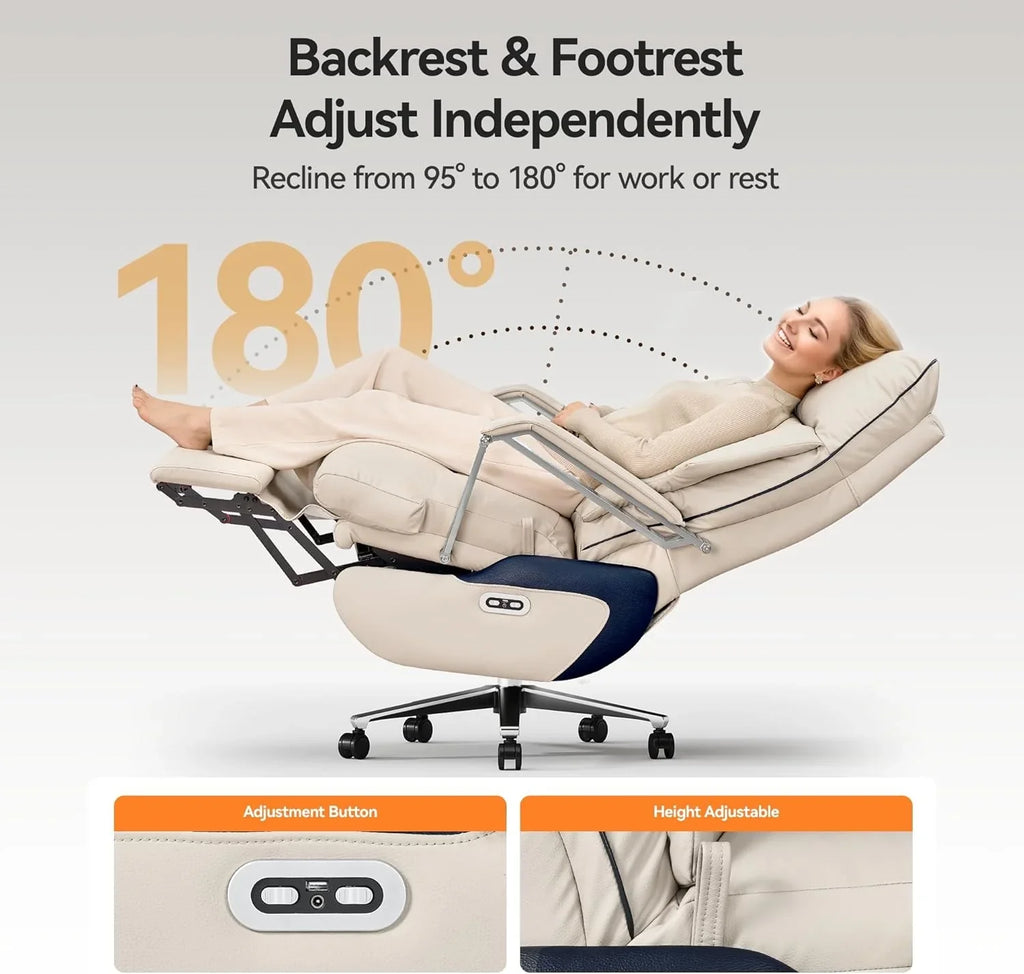 OKUP Executive Office Chair With 2 Motors, Footrest, 190 Kg Capacity, Beige - M80