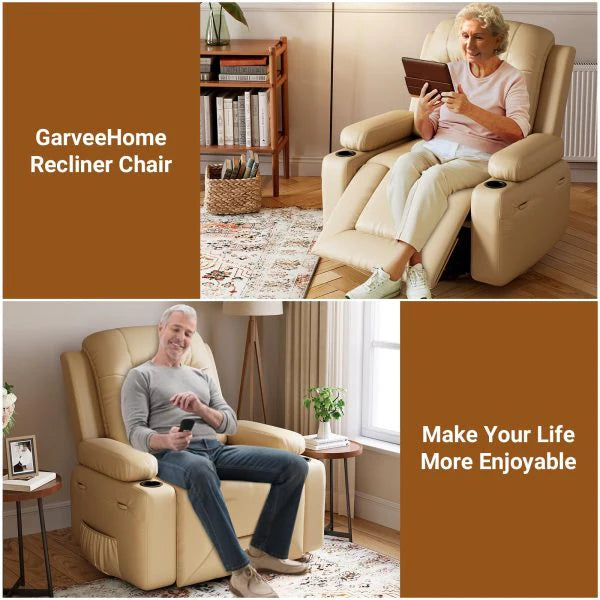 Power Lift Recliner Chair With Massage And Heat, Beige, 27 Seat Width, Cup Holders - SX-RQ-SF