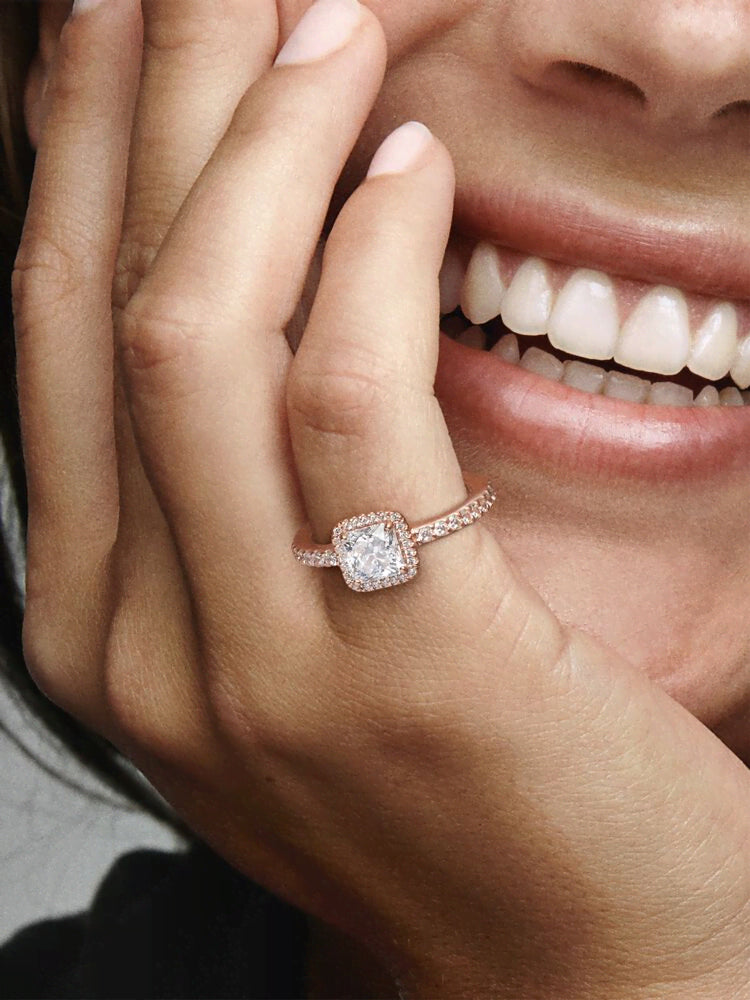 Square Sparkle Halo Ring