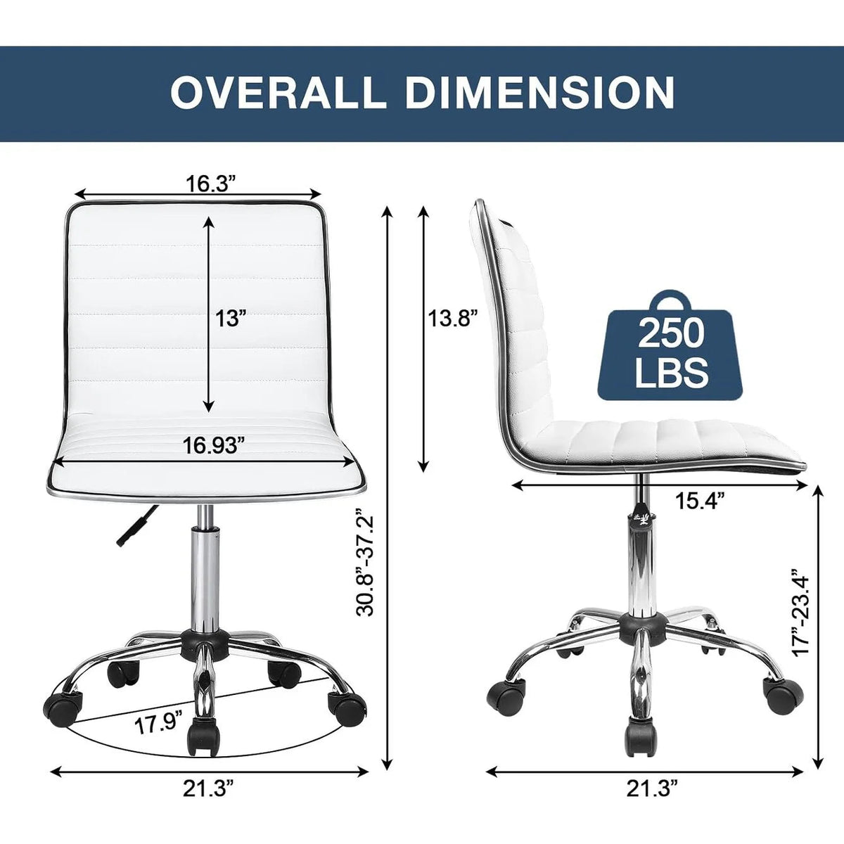 Adjustable Mid-Back Armless Swivel Office Chair With PU Leather - 265 lbs.