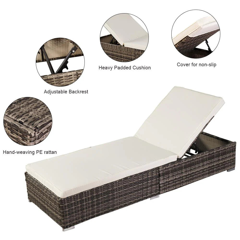 GoDecor Outdoor Rattan Chaise Lounge Chair, Gray