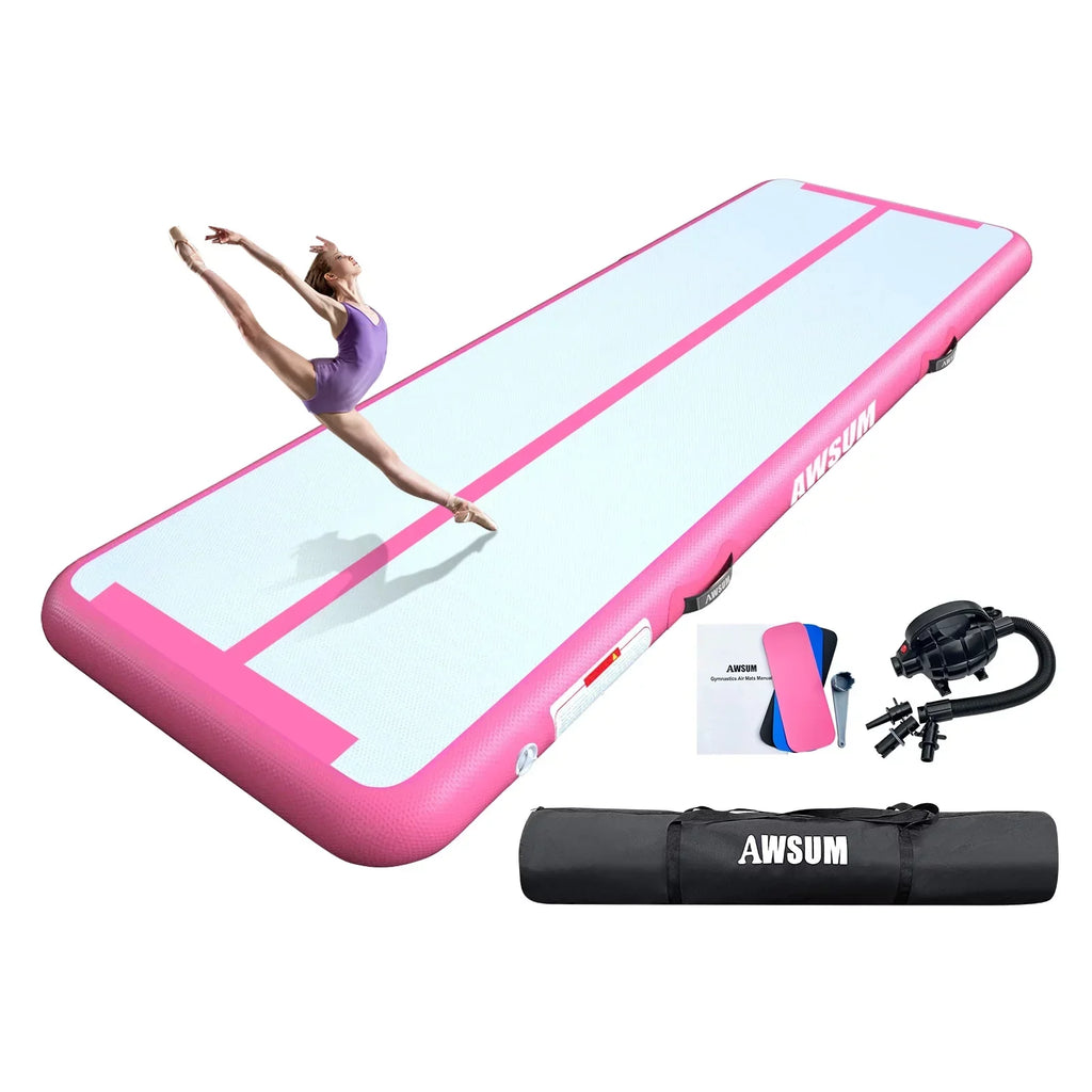 AWSUM Inflatable Air Gymnastics Training Mat, 10 ft, 13 ft, 16 ft, 4 inches Thick - With Electric Pump