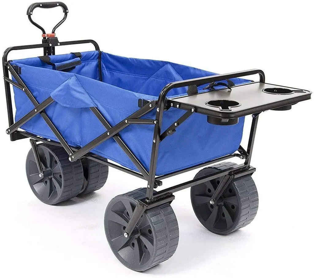 MacSports All Terrain Beach Wagon With Side Table, Blue/White, 37 inch L x 21 inch W x 25 inch H