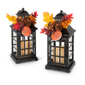 Set Of 2 Autumn Metal Lanterns With Fall Floral Accents And LED Candles