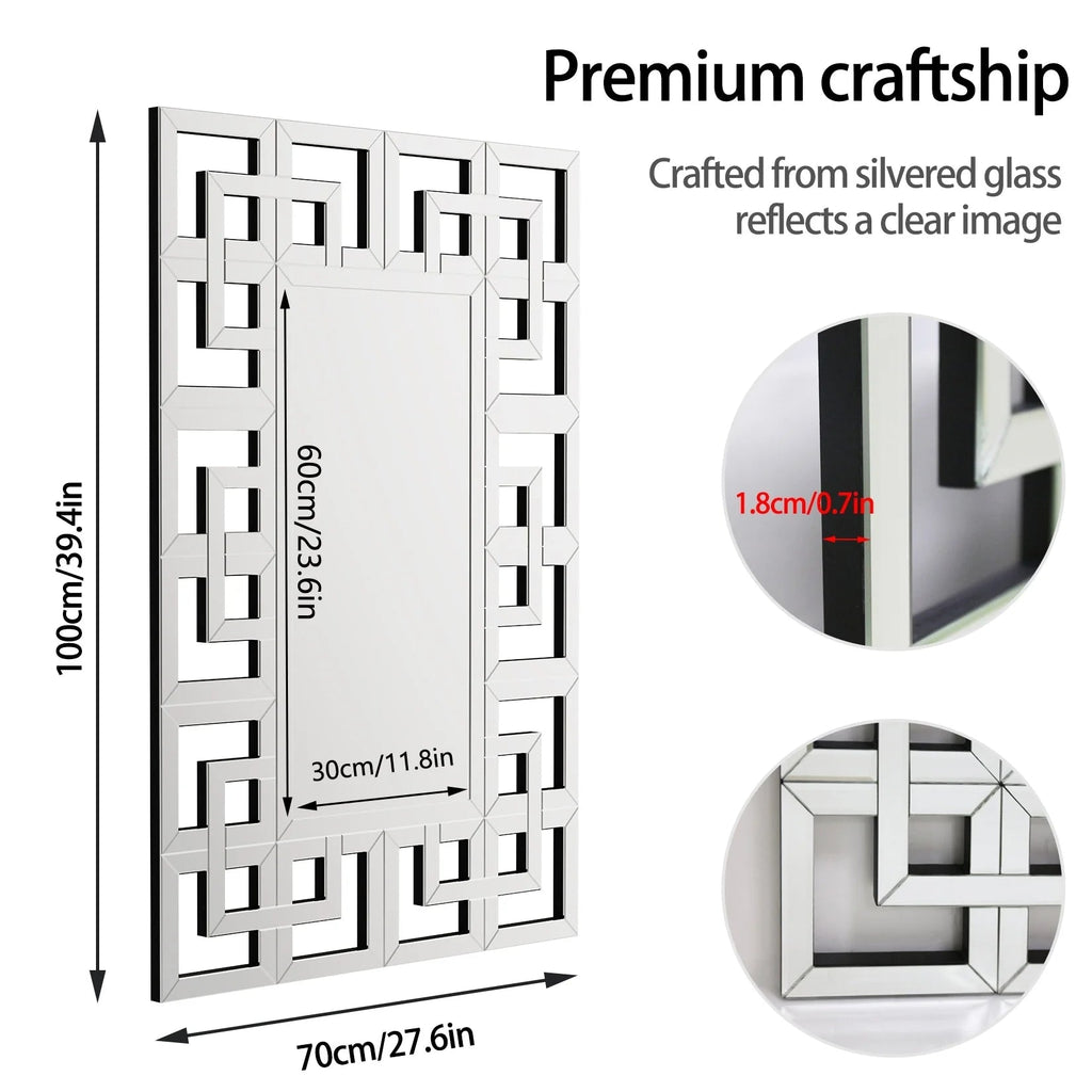 Silver Geometric Decorative Wall Mirror, 39.4in x 27.6in - MDF And Glass