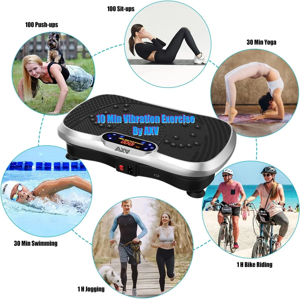 AXV Vibration Plate Fitness Platform, Gray, 2 Resistance Bands - Slim-Gray
