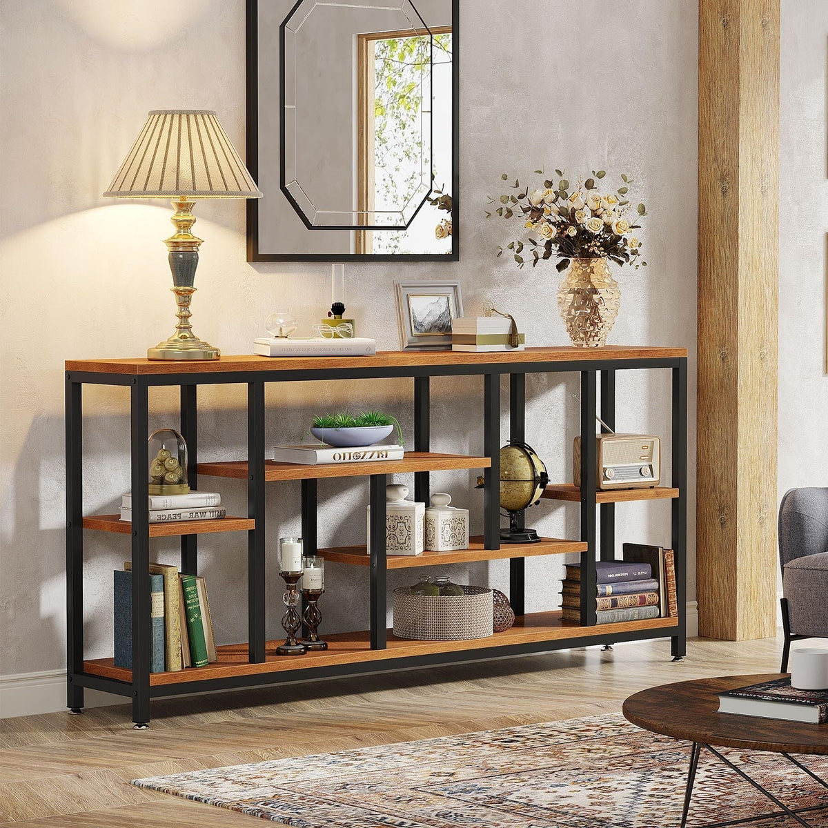 3-Tier Console Sofa Table With Storage, 70.9 Inch