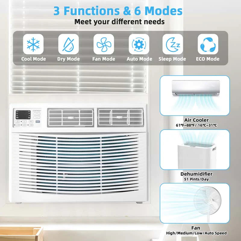 10000 BTU Window Air Conditioner With Remote, ECO Mode And Dehumidifier - White