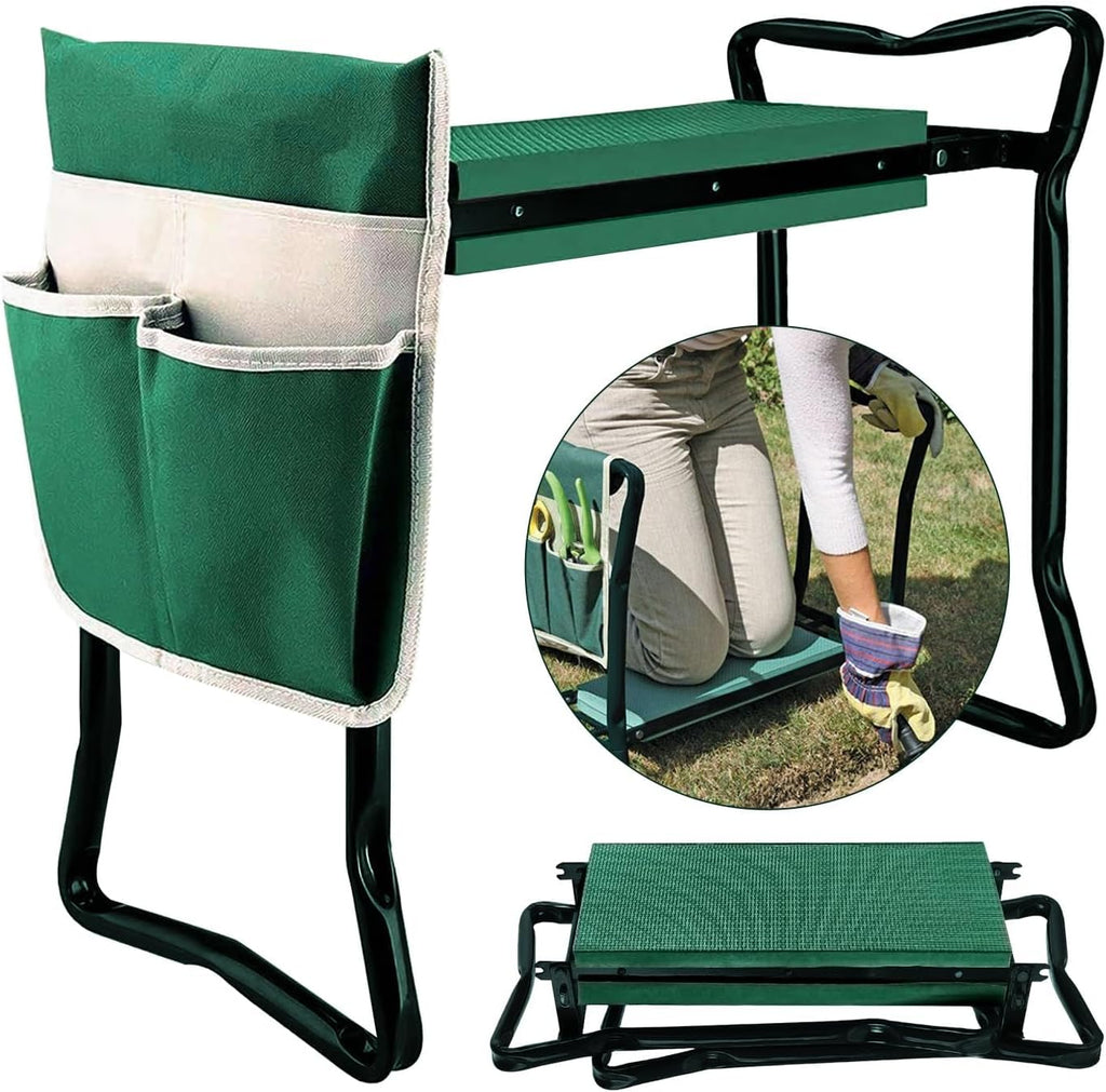 Outdoor Rolling Garden Workseat Cart With 10-Inch Wheels, Green, 30.3 in D x 17.7 in W x 21.2 in H